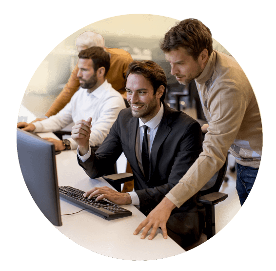 Men researching B2B marketplaces