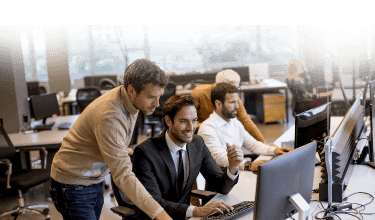 Men researching B2B marketplaces